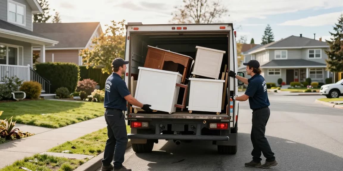 Vancouver Junk Pickup by professional haulers loading a truck with discarded furniture and appliances