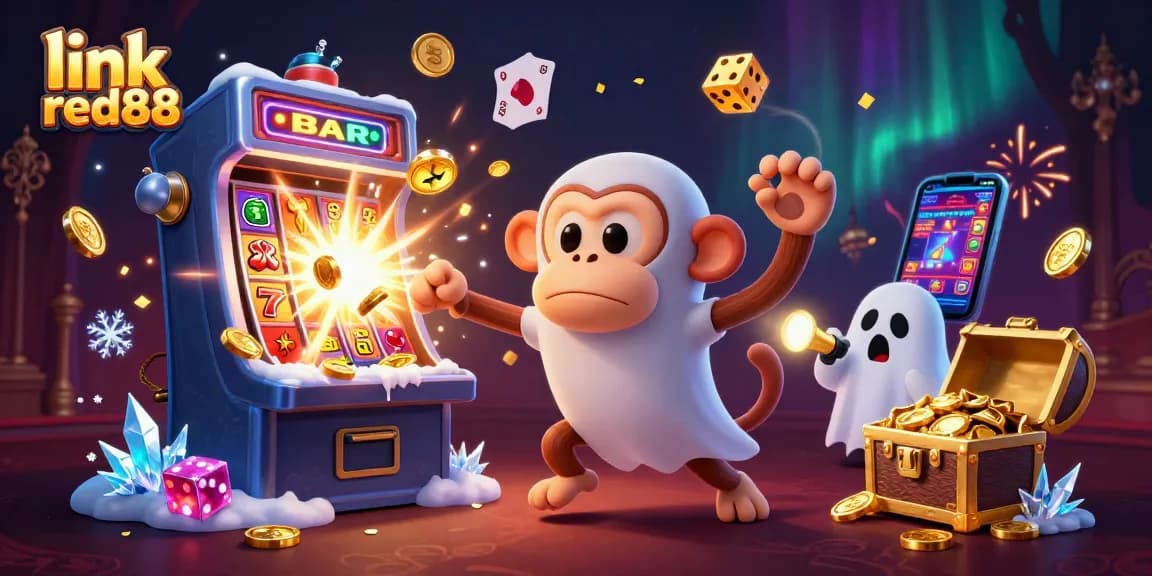 Engage in thrilling gameplay with link red88 at this bustling casino scene featuring joyful characters and vibrant game elements.