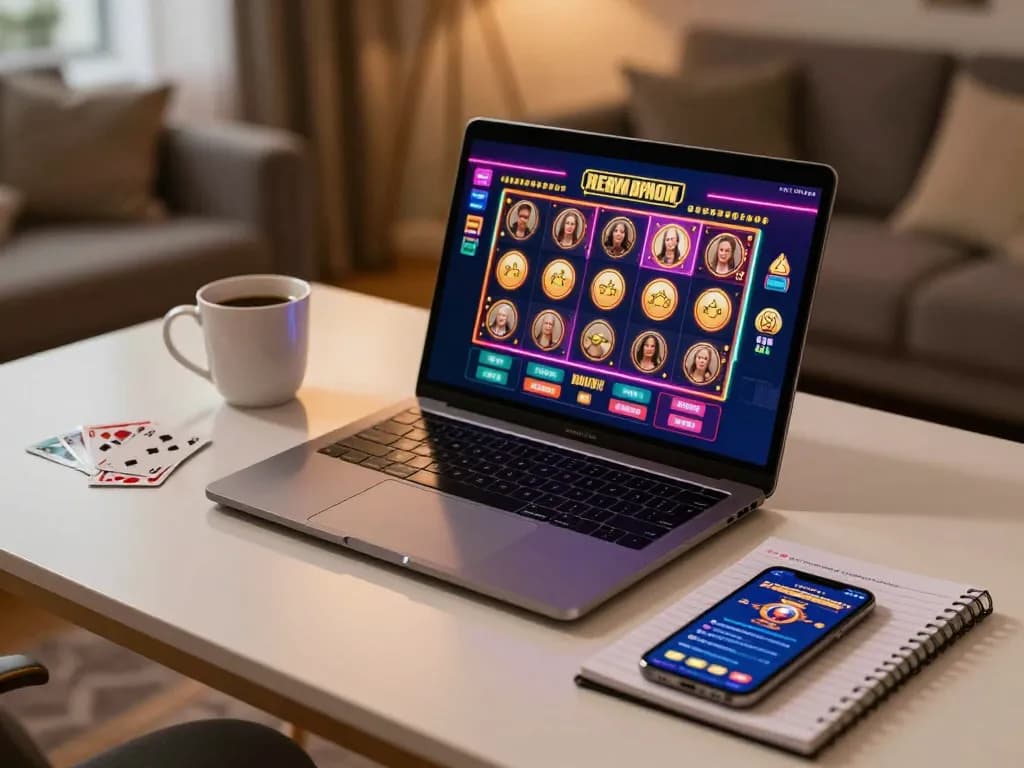 Player enjoying an exciting gaming session at Lu 88 with vibrant slots displayed on a laptop.