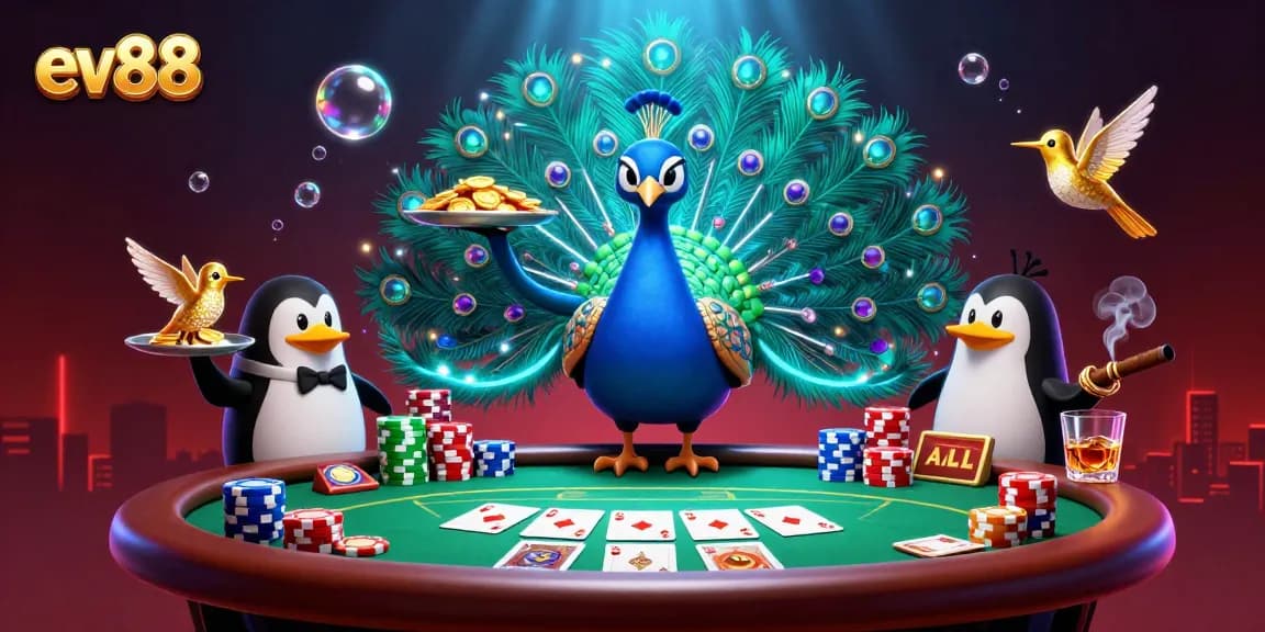 Experience the thrill of ev88 in this vibrant 3D casino scene with luxury gaming elements.