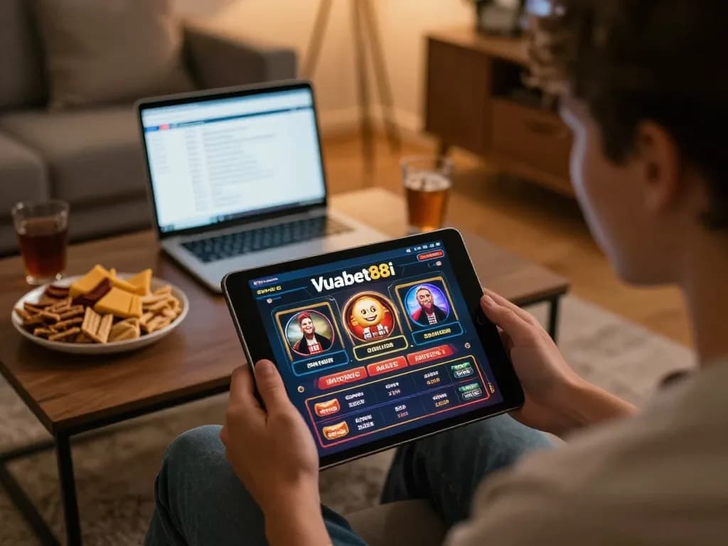 Player engaging with Vuabet88i on tablet for an enjoyable online gambling experience