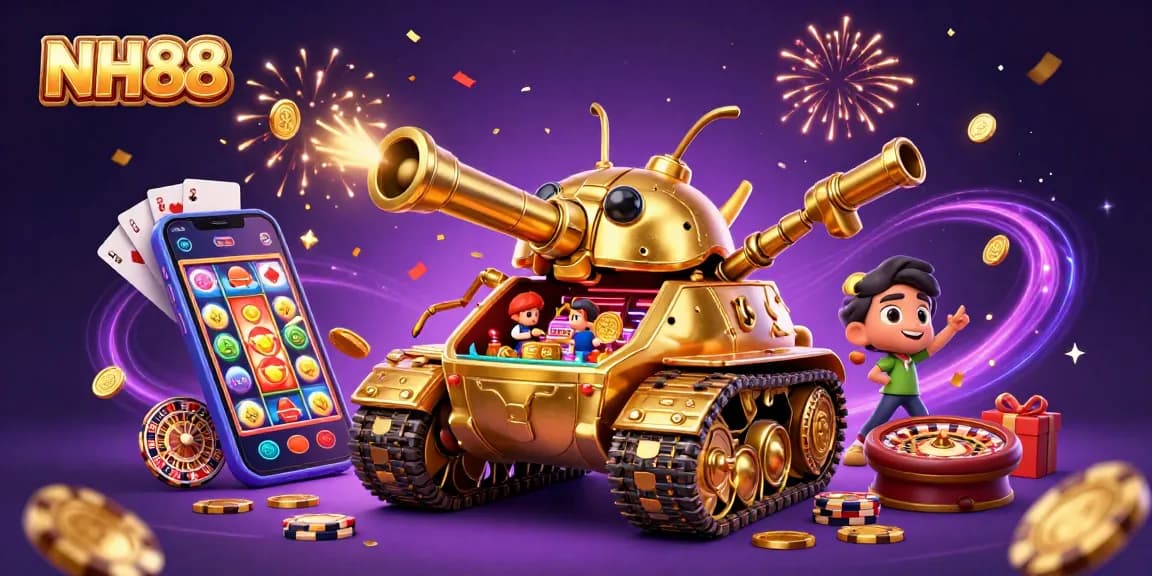 Experience NH88's vibrant casino world bursting with confetti, golden coins, and mini games.