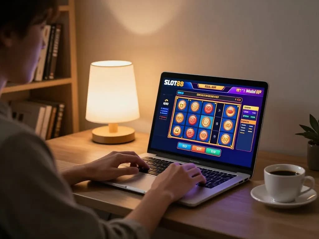 Bermain dengan SLOT88 resmi apk di laptop dalam pengaturan rumah yang nyaman untuk permainan online yang mendebarkan.