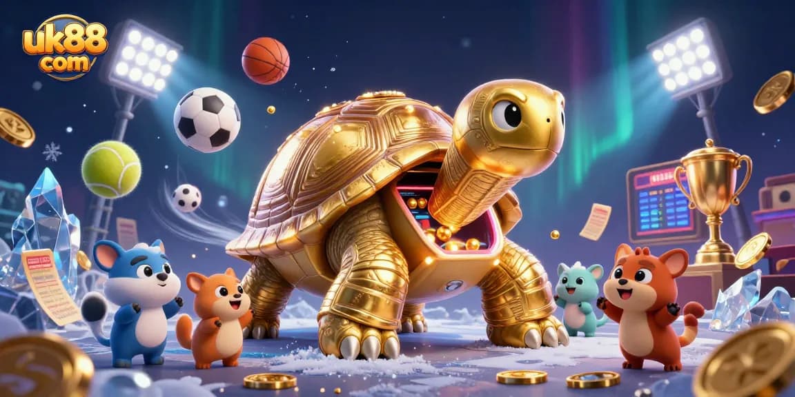 Experience the thrill of the gaming world with uk88 com’s exciting scene where a golden tortoise pinball machine entertains eager players.