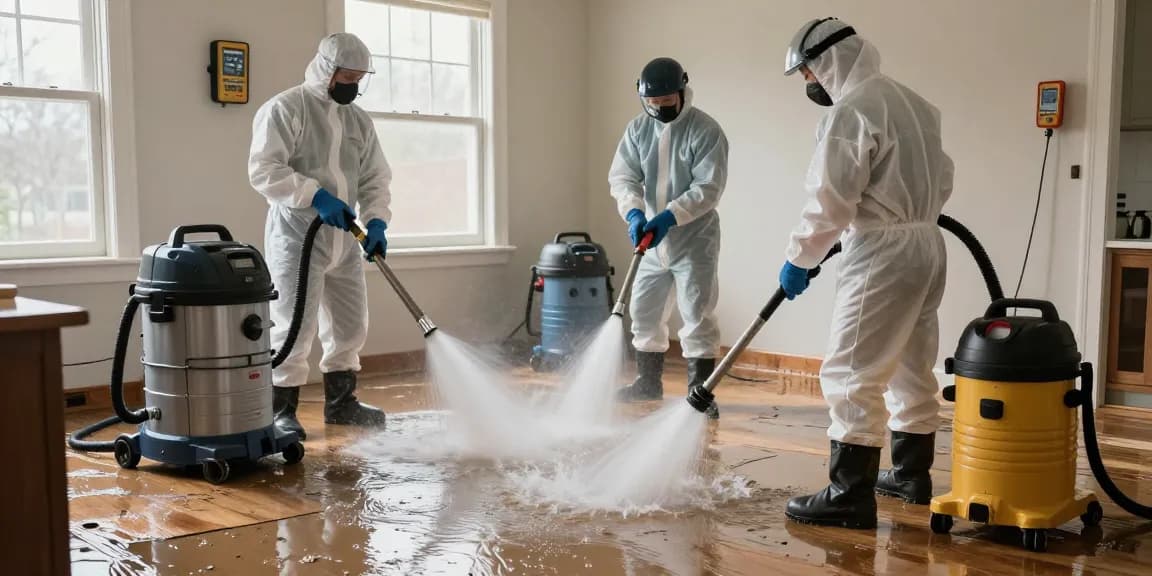 Water Damage Restoration Vancouver team using industrial equipment to restore a flooded home.