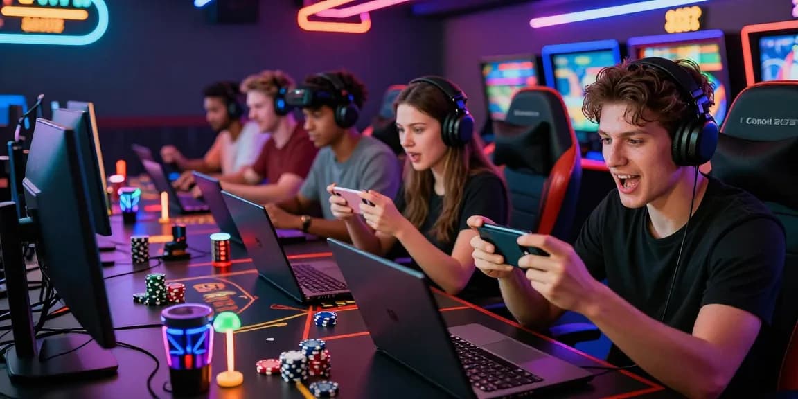 Exciting gaming experience at https://xx88.se.net/ with players engaged in casino games, vibrant neon lights, and thrilling atmosphere.