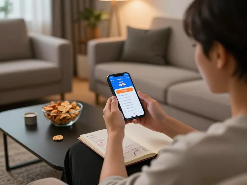 Engaging in co88 xổ số online lottery on smartphone while relaxing at home for responsible gaming.