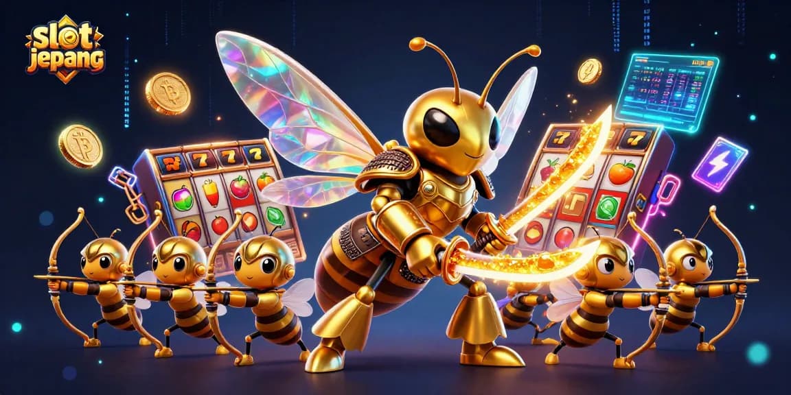Experience thrilling gameplay with slot jepang as a golden hornet samurai leads a dynamic scene of excitement.