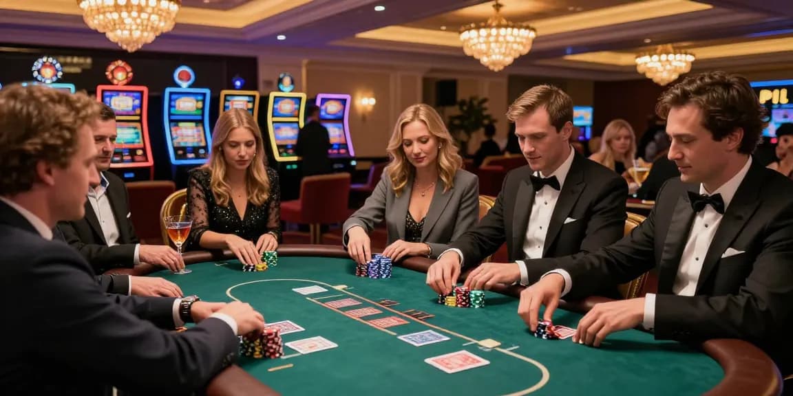 Exciting iwin casino gaming atmosphere with players and vibrant decor.