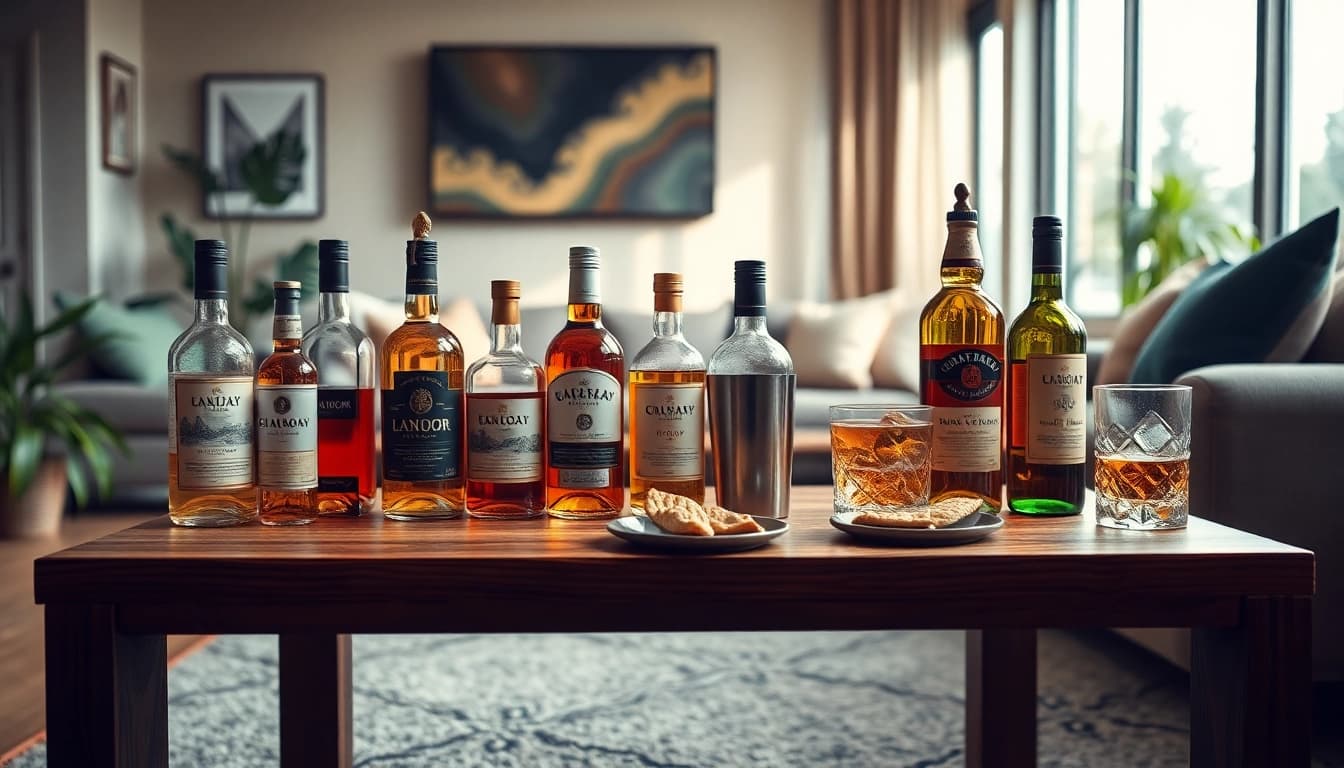 Liquor delivery Toronto showcased with premium bottles and inviting ambiance in a cozy apartment.