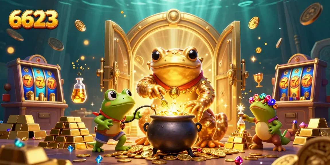 Experience the thrill of 6623 with a golden casino fantasy featuring vibrant symbols and enchanting scenes.