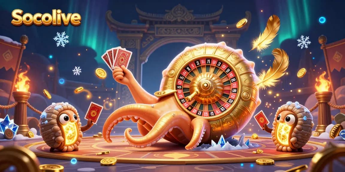 Experience Socolive with a stunning 3D illustration of a giant nautilus roulette, rich in colors and details.