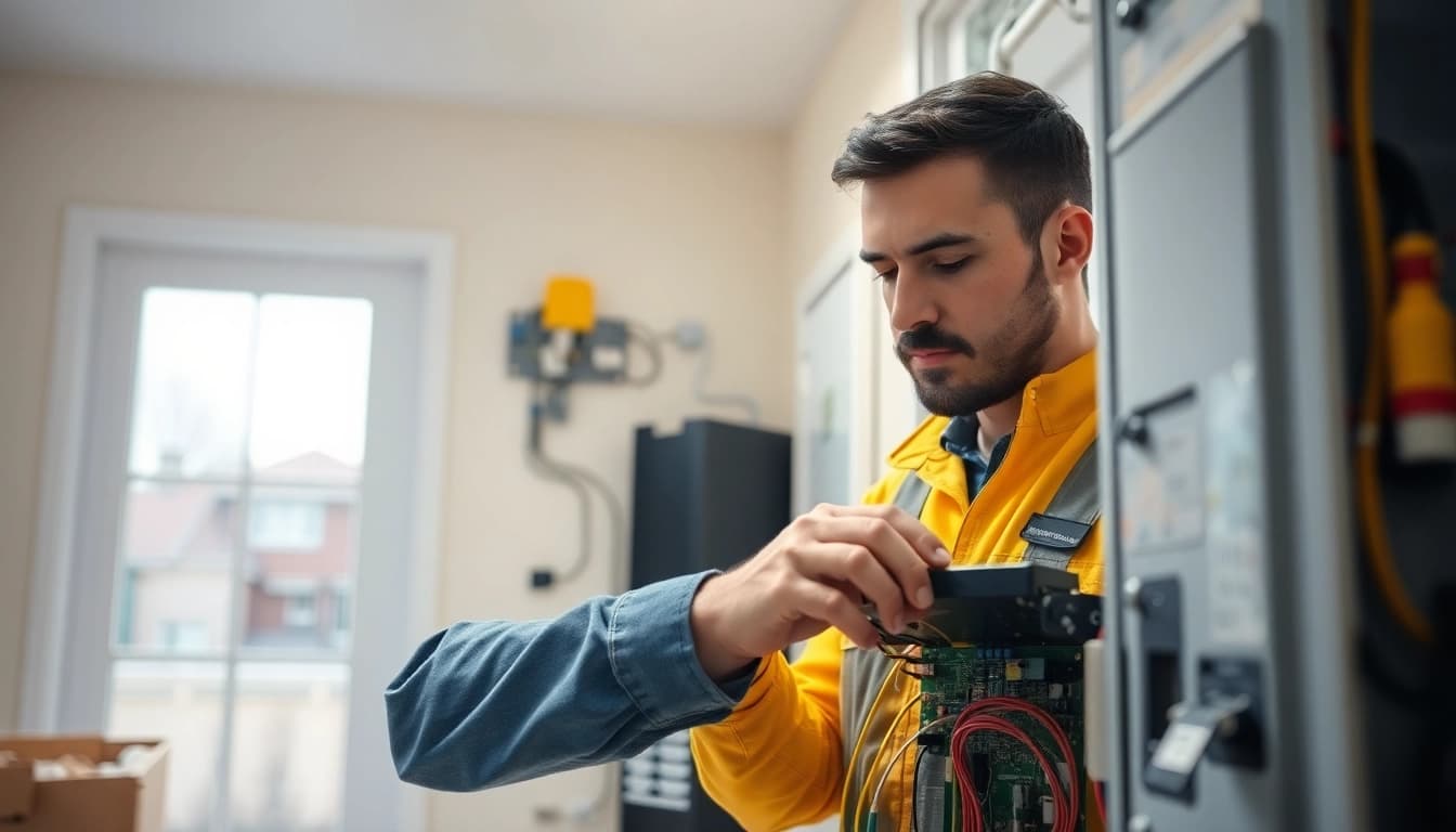 Expert providing electrical services Vancouver in a residential setting, highlighting safety and professionalism.