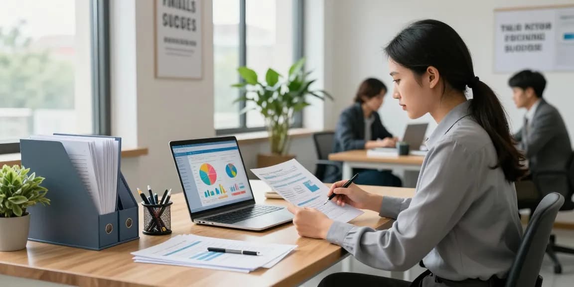 Accounting services for small business shown in a professional office setting with accountants collaborating.