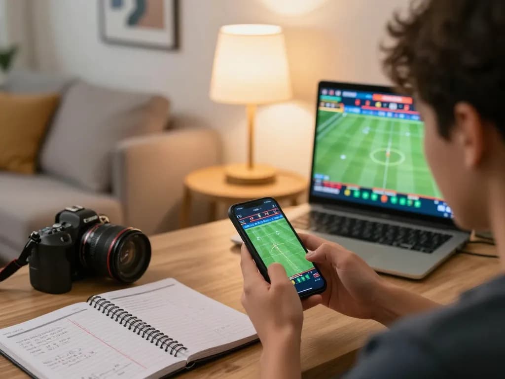Person engaging with xin88 mobile app for live sports betting in a cozy home setup.