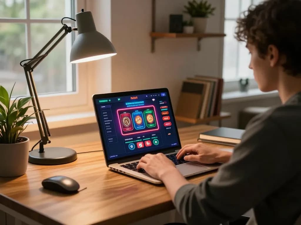 Log in to Dabet online gaming platform from a cozy home workspace for strategic betting.