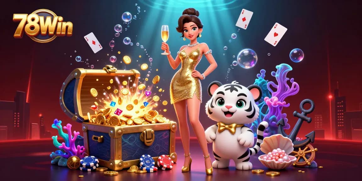 Engage in thrilling gameplay at 78Win with a glamorous scene of luck and winnings.