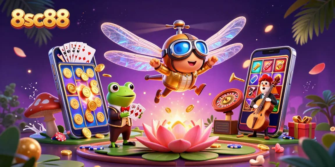 Experience thrilling gameplay at 8sc88 with a lively casino scene featuring characters and games.