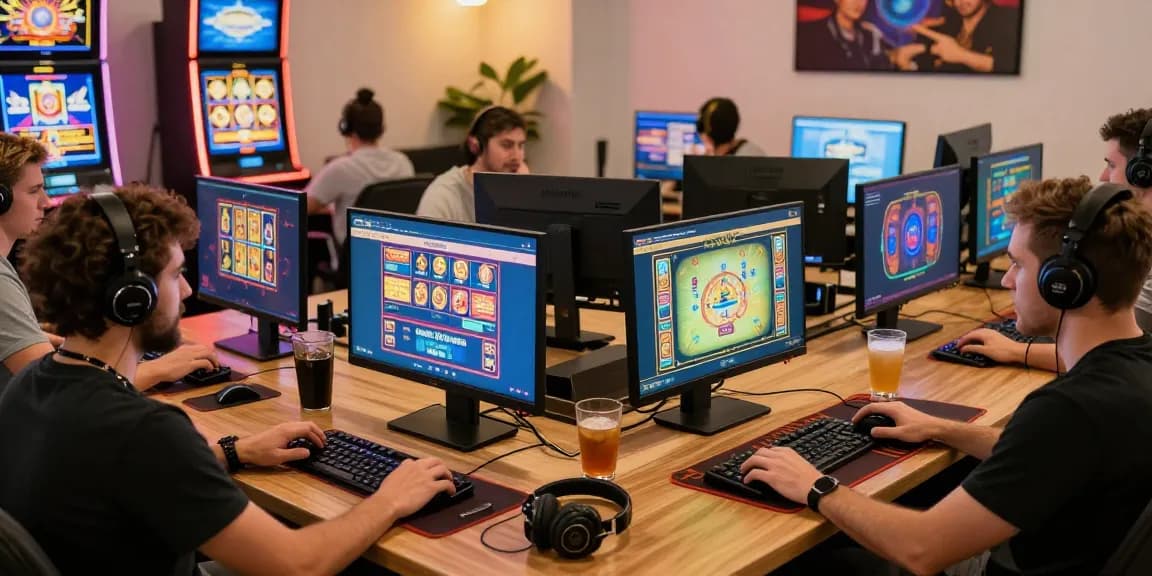 Giocatori entusiasti che si divertono con i giochi nei casinò non AAMS in un vivace ambiente di gioco online.