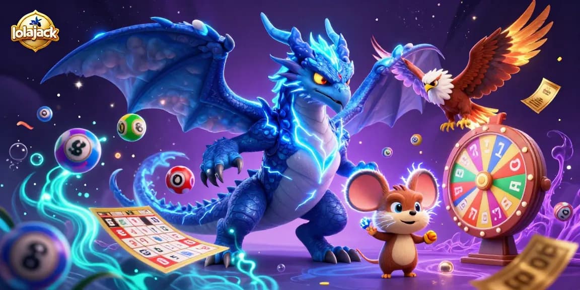A dynamic casino experience with the lolajack dragon and vibrant gaming elements promoting exciting wins.