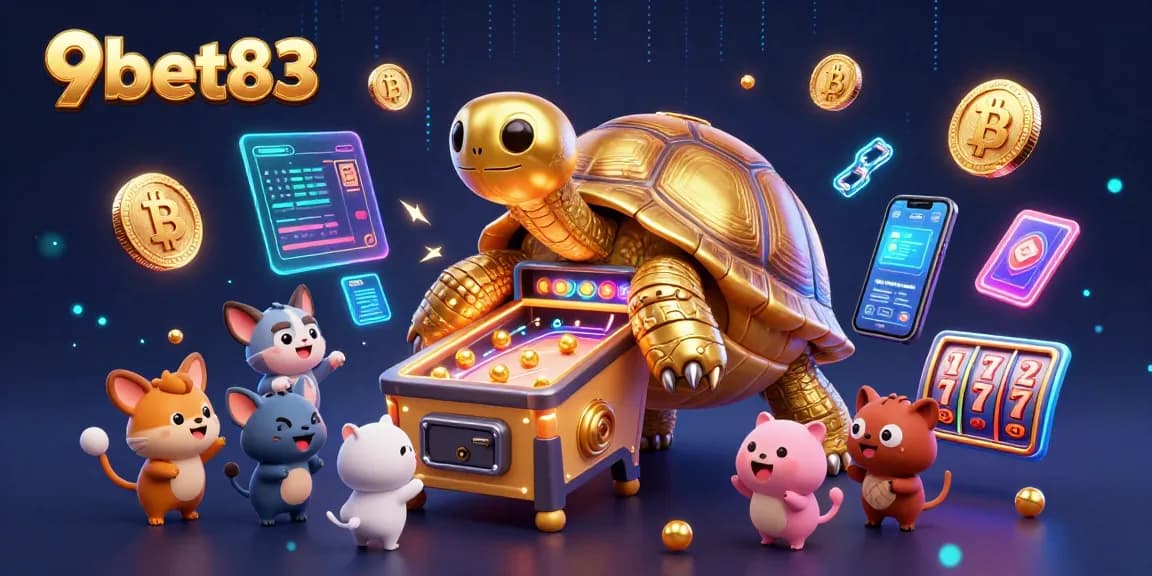 Spin and win with 9bet83 in a dynamic casino scene featuring a golden tortoise and vibrant gaming elements.