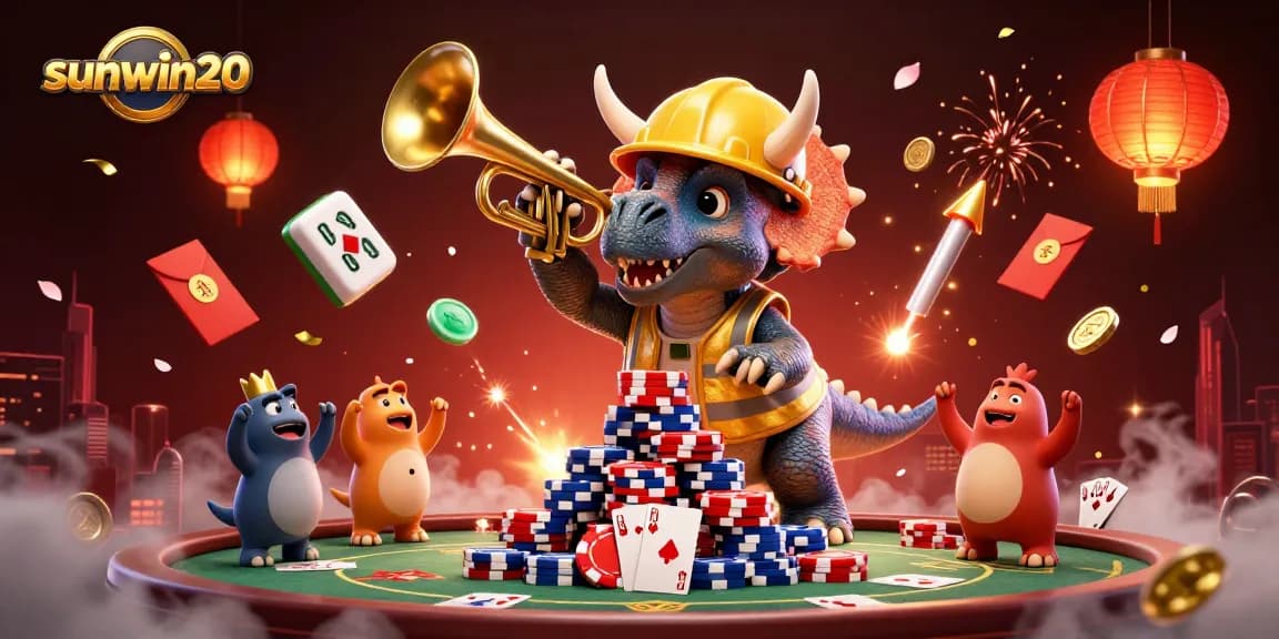 Engage in thrilling casino action with sunwin20, featuring dynamic gambling characters and festive elements.