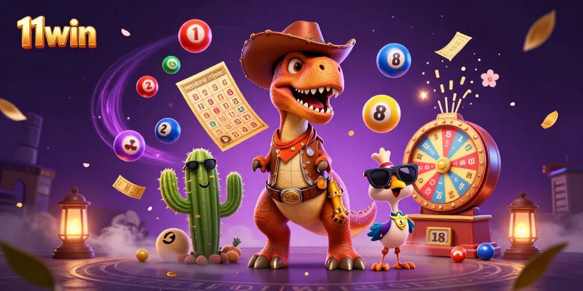 Experience the fun of 11win with colorful lottery elements and cartoon characters.