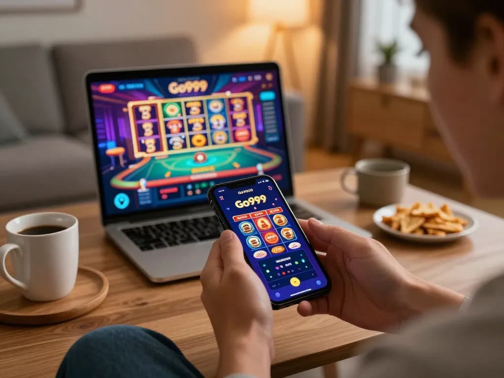Engaging in strategic gameplay on Go999 casino app, showcasing vibrant online gaming.