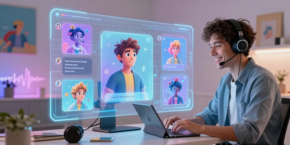 User engaging with crushon ia chatbots in a vibrant futuristic setup.