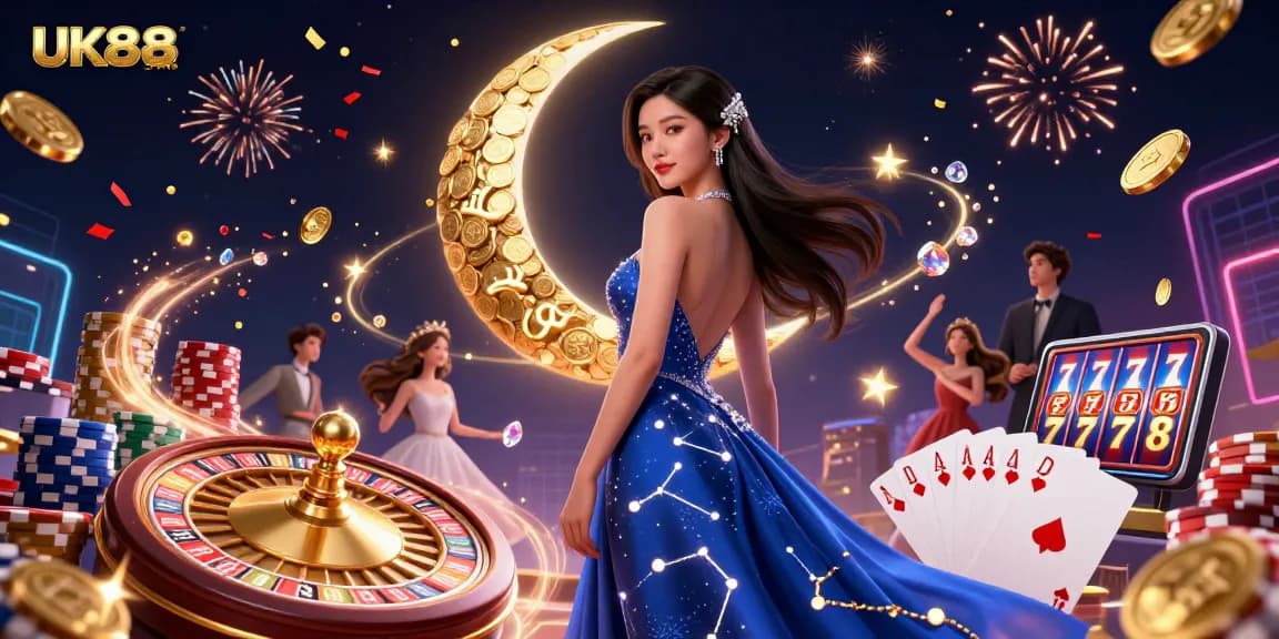 Bet on exhilarating casino wins at UK88 COM with stunning 3D graphics illustrating exciting gaming elements.