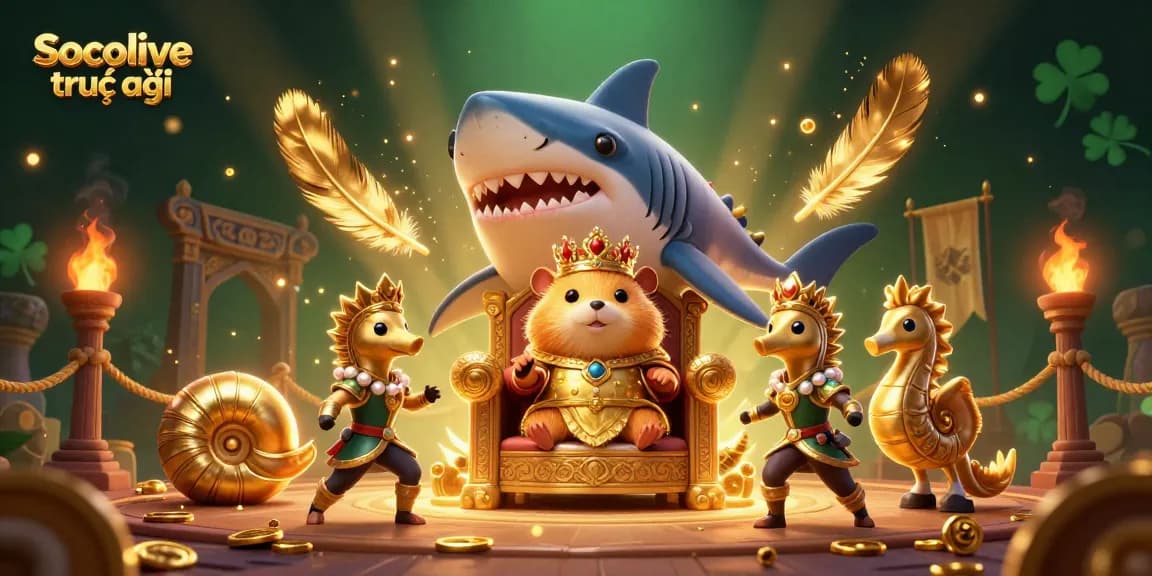 Engage with thrilling Socolive trực tiếp adventures featuring a fierce golden hamster king amidst vibrant casino elements.