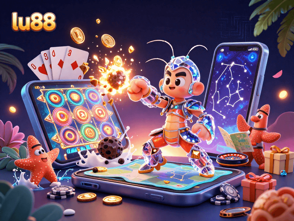 Experience thrilling gameplay at lu88 as a galactic samurai battles through gems in a vibrant casino world.