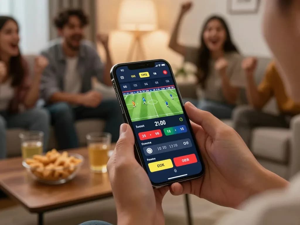 Kết quả bóng đá displayed on mobile sports betting app during live match action for strategic betting.