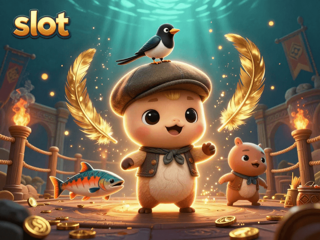 Spin the slot reels with the playful Nessie and friends in this vibrant casino scene.