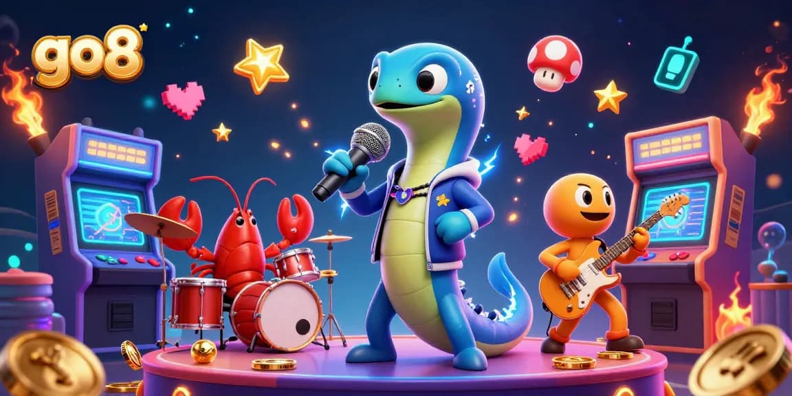 Engage in thrilling gameplay at GO8 with a vibrant underwater casino scene featuring electric eel DJ and dynamic band.