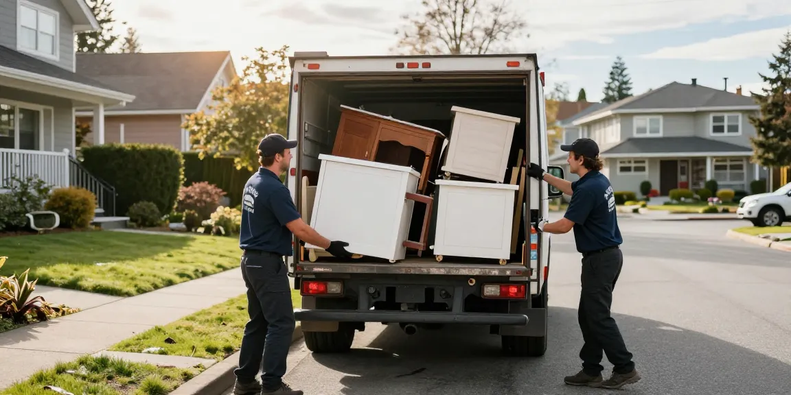 Vancouver Junk Pickup by professional haulers loading a truck with discarded furniture and appliances