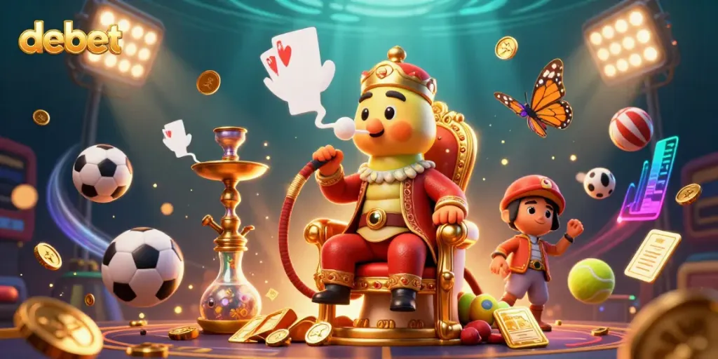 Experience a dynamic gaming scene showcasing debet and 3D characters celebrating casino success.
