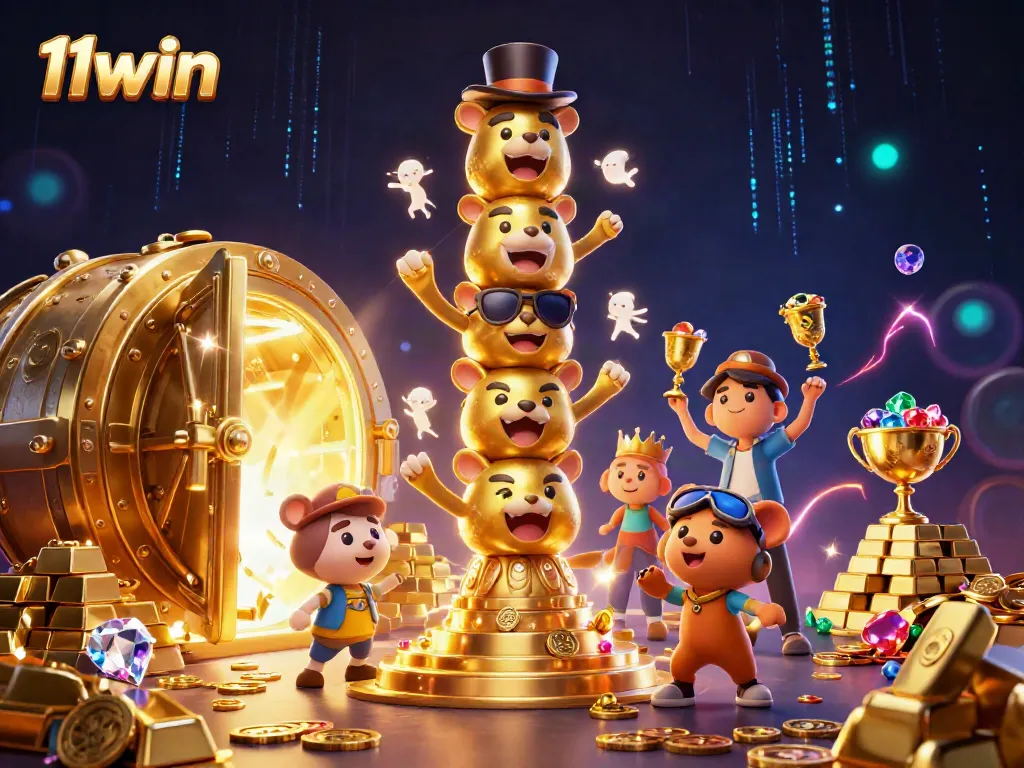 Experience the excitement of 11win casino with vibrant treasures and a playful totem pole in 3D.