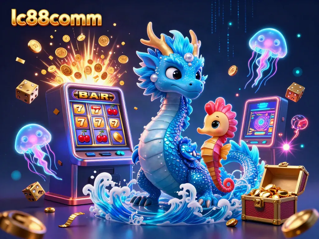 Engage in the vibrant world of lc88comm with a dragon and seahorse knight among dazzling casino themes.