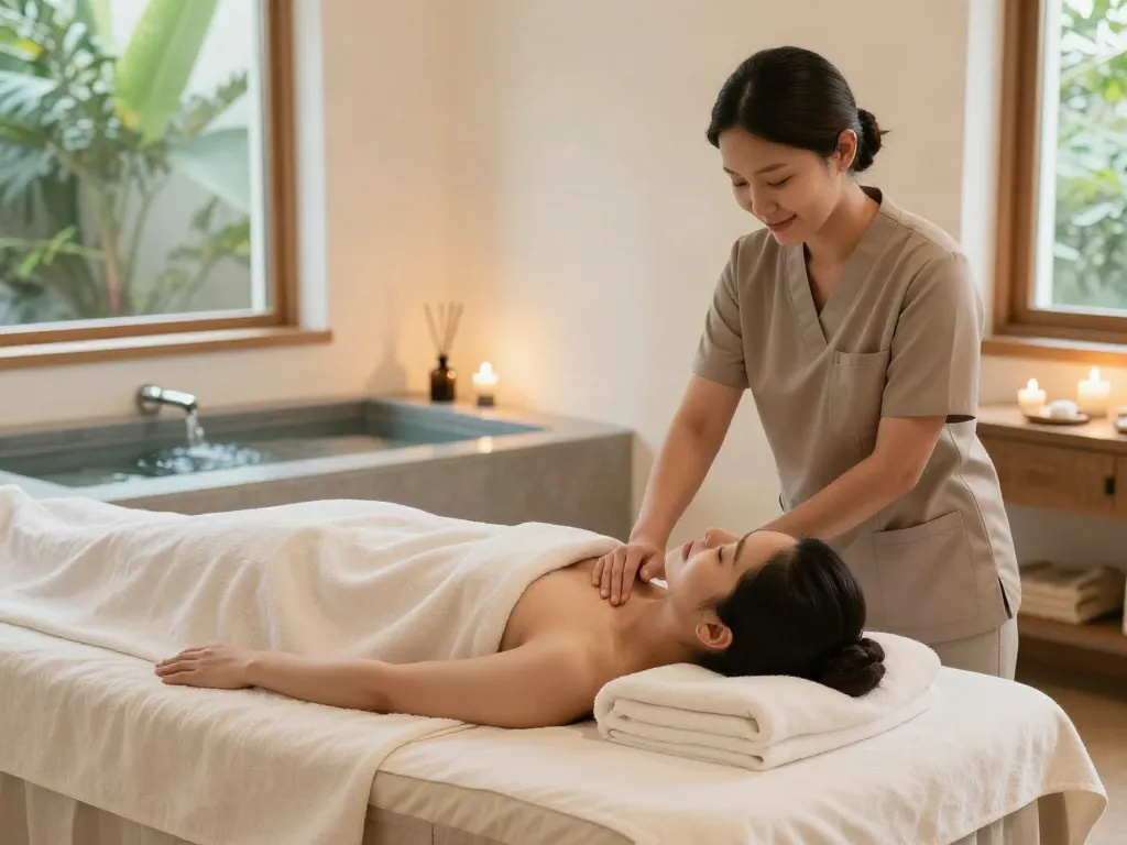 안양출장마사지 session in a soothing wellness spa with serene ambiance and professional therapist.