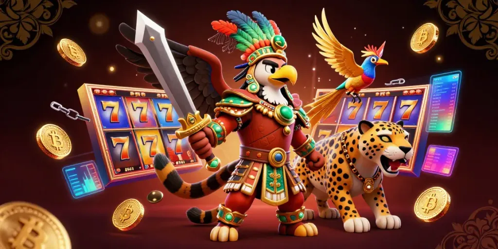 Experience jackpot excitement with Go88's vibrant gaming atmosphere featuring dynamic illustrations of slot reels and Aztec warriors.