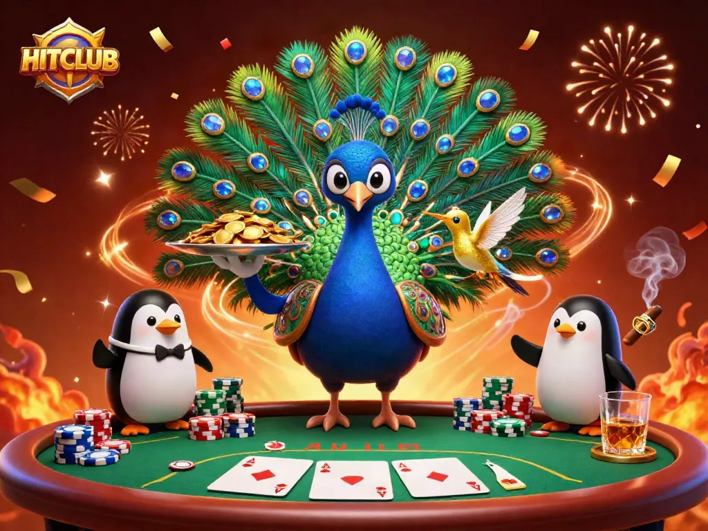 Experience high-flying action with HITCLUB at a poker table surrounded by colorful chips and glamour.
