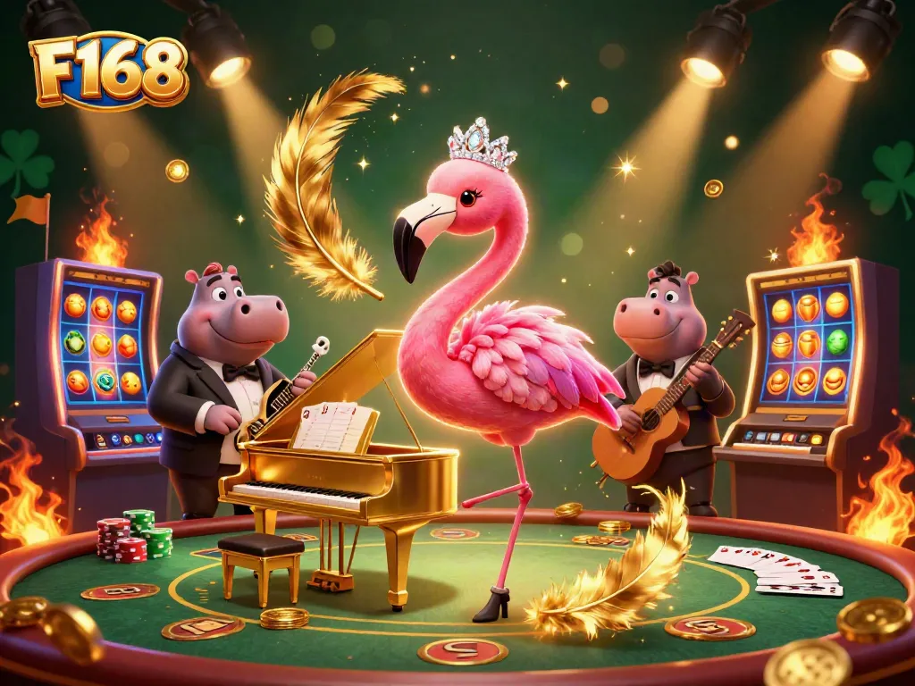 Experience exciting gaming action at F168 with vibrant casino characters and spectacular elements.