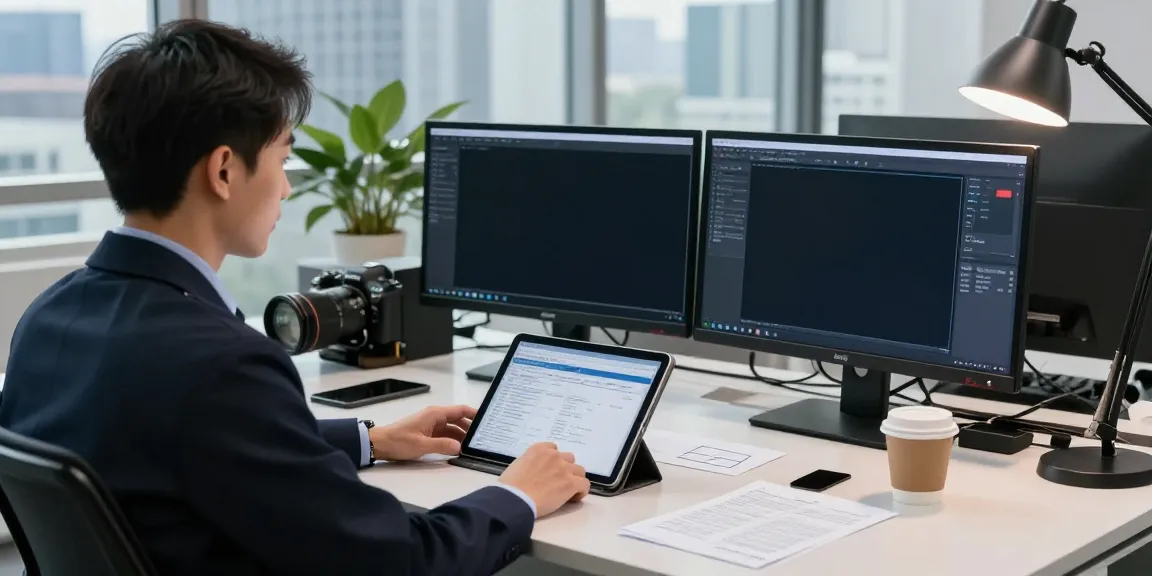 www.goodtam.com investigator at a modern desk with multiple screens displaying case files and tools.