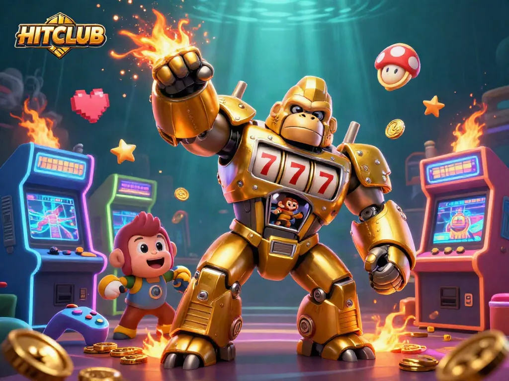 Engage with HITCLUB's exciting slot game interface showcased through vibrant 3D elements.