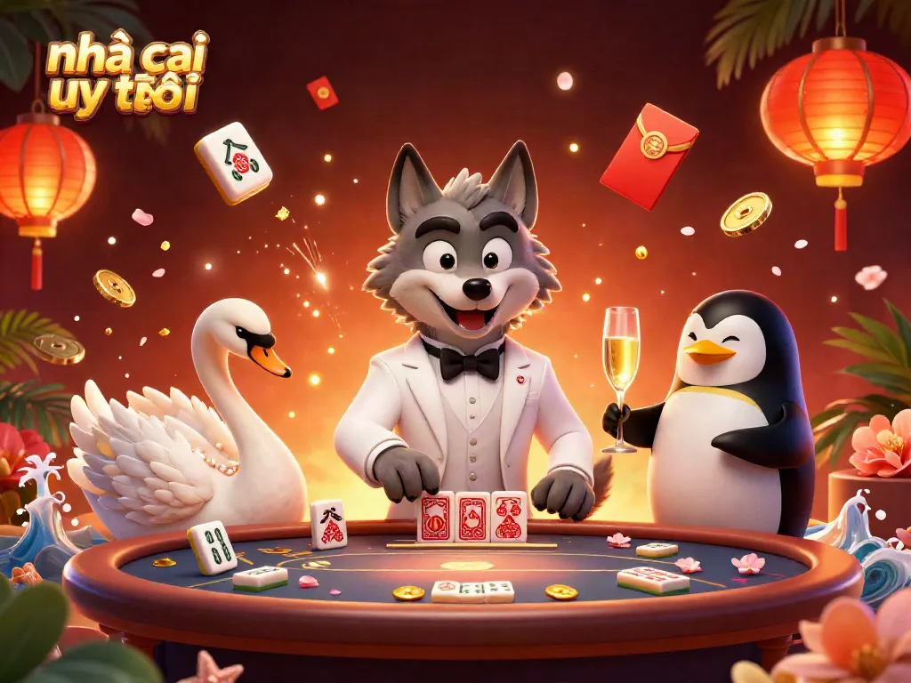 Experience thrilling baccarat with nhà cái uy tín featuring an elegant wolf, swan dealer, and penguin sommelier.