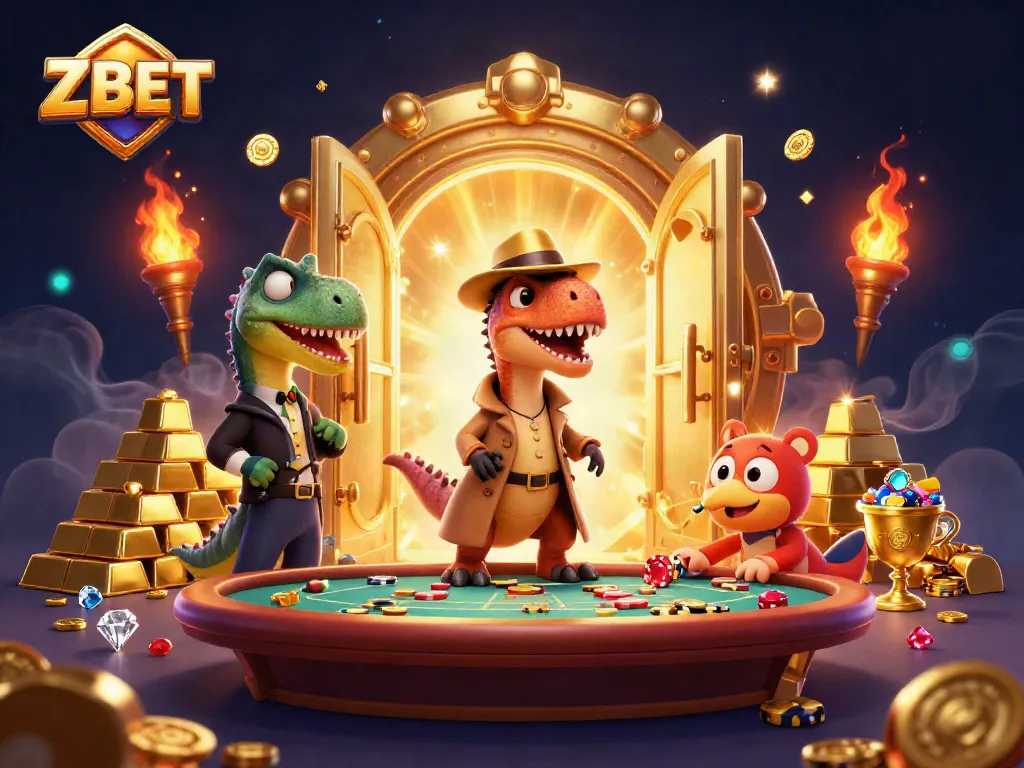 ZBET showcases thrilling blackjack action with a witty velociraptor card counter and golden treasures.