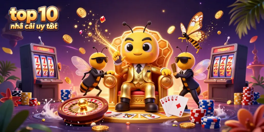 Experience top 10 nhà cái uy tín with this vibrant 3D casino scene, showcasing exciting betting elements and whimsical characters.