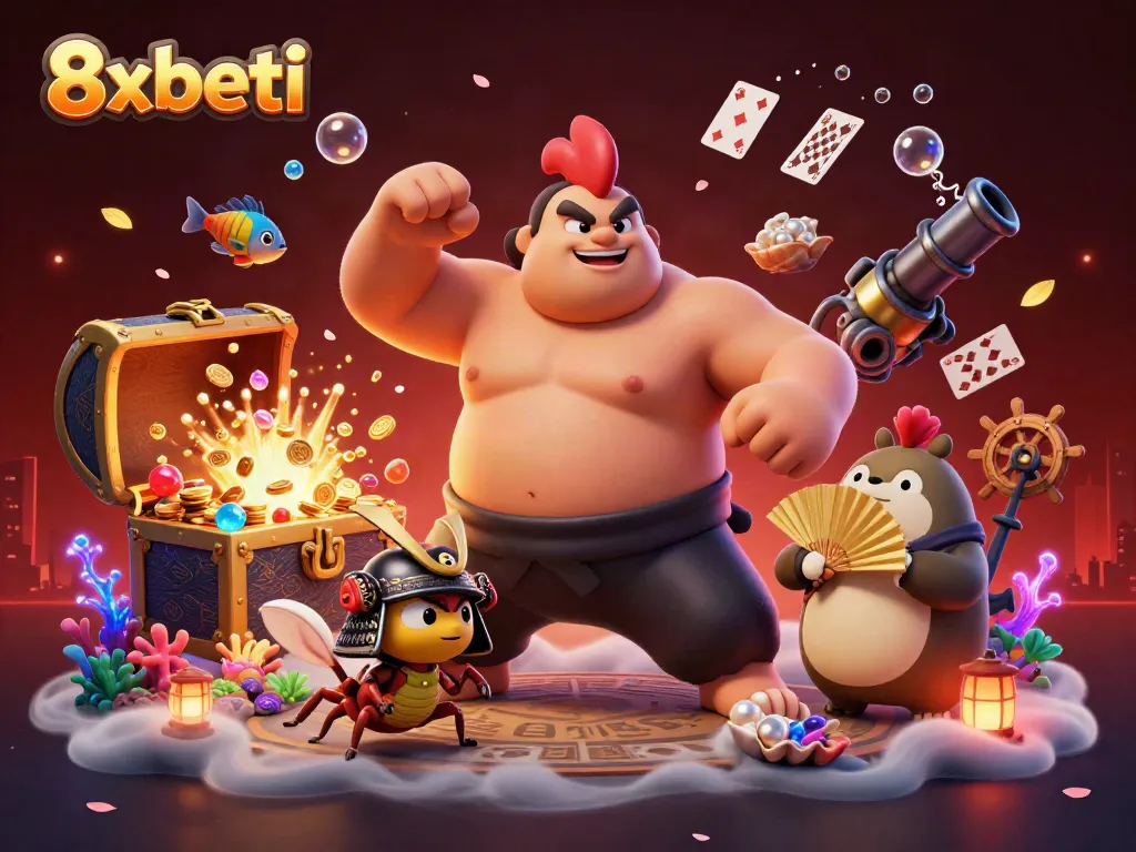Experience thrilling gameplay at 8xbeti with a vibrant 3D scene featuring unique characters and game elements.