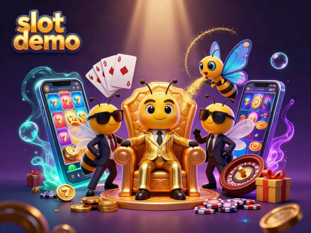 Engage with slot demo games featuring vibrant graphics, reels spinning, and exciting lucky symbols.